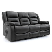 Chicago Electric Leather Recliner Sofa - Black 3 Seater 