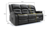 Chicago Electric Leather Recliner Sofa - Black 3 Seater 
