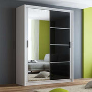 Clyde 150cm White Strips on Black Sliding Door Wardrobe 