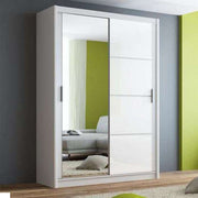 Clyde 150cm White Strips on White Sliding Door Wardrobe 