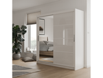 Clyde 203cm White Strips on White Sliding Door Wardrobe 