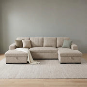 Como U Shape Corner Sofa Bed - Beige Fabric - Pull Out