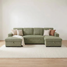 Como U Shape Corner Sofa Bed - Green Fabric - Pull Out