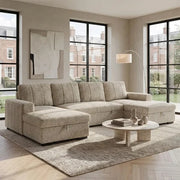 Como U Shape Corner Sofa Bed - Beige Fabric - Pull Out