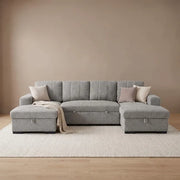 Como U Shape Corner Sofa Bed - Grey Fabric - Pull Out