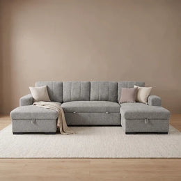 Como U Shape Corner Sofa Bed - Grey Fabric - Pull Out