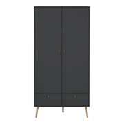 Cumbria Wardrobe with 2 Doors + 2 Drawers Dark Grey 