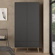 Cumbria Wardrobe with 2 Doors + 2 Drawers Dark Grey 