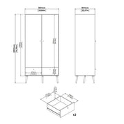 Cumbria Wardrobe with 2 Doors + 2 Drawers Dark Grey 