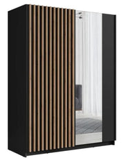 Deli 150cm Sliding Door Wardrobe Black & Oak with Mirror