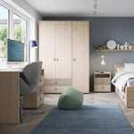 Denim 120cm Bed with 1 Drawer in Light Walnut, Grey Fabric Effect and Cashmere 
