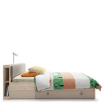 Denim 120cm Bed with 1 Drawer in Light Walnut, Grey Fabric Effect and Cashmere 
