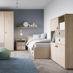 Denim 2 Drawer Bedside Cabinet in Light Walnut, Grey Fabric Effect and Cashmere 