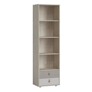Denim 2 Drawer Bookcase in Light Walnut, Grey Fabric Effect and Cashmere 
