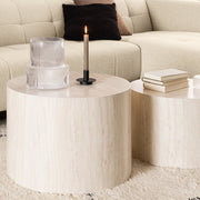 Dice Round Coffee Table Set in Light Travertine Effect 