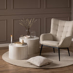 Dice Round Coffee Table Set in Light Travertine Effect 