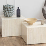 Dice Square Coffee Table Set in Light Travertine Effect 