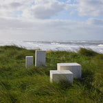 Dice Square Coffee Table Set in Light Travertine Effect 