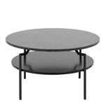 Goldington Round Coffee Table with Black Marble Melamine Top & Black Legs 