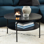 Goldington Round Coffee Table with Black Marble Melamine Top & Black Legs 