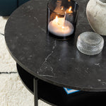 Goldington Round Coffee Table with Black Marble Melamine Top & Black Legs 