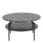 Goldington Round Coffee Table with Brown Marble Melamine Top & Black Legs 