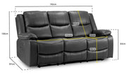 Harald Black Faux Leather 3 Seater Electric Recliner Sofa