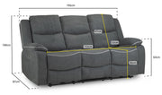 Harald Graphite Fabric 3 Seater Electric Recliner Sofa