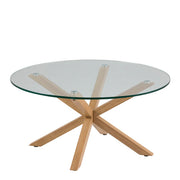 Heaven Round Coffee Table with Smoked Glass Top and Oak Legs 