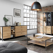 High Rock (Large) Sideboard in Matt Black/Riviera Oak 