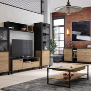 High Rock TV Unit in Matt Black/Riviera Oak 