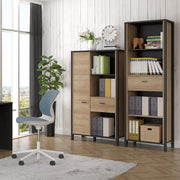 High Rock Wide Shelf Unit in Matt Black/Riviera Oak 