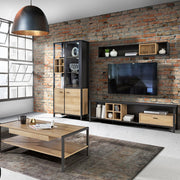 High Rock Wide TV Unit in Matt Black/Riviera Oak 
