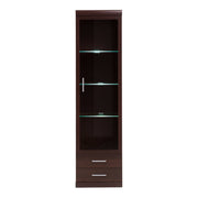 Imperial Tall Glazed 1 Door 2 Drawer Narrow Cabinet in Dark Mahogany Melamine 
