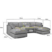 Inga Grey Fabric Fullback U Shape Corner Sofa