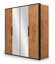 Loft Mirrored Folding Door Wardrobe 204cm in Lancelot Oak 