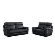 Lucius Genuine Leather Manuel Recliner Sofa Suite - Black 3+2 Set 
