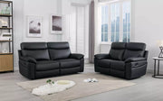Lucius Genuine Leather Manuel Recliner Sofa Suite - Black 3+2 Set 