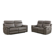 Lucius Genuine Leather Manuel Recliner Sofa Suite - Taupe Grey 3+2 Set 