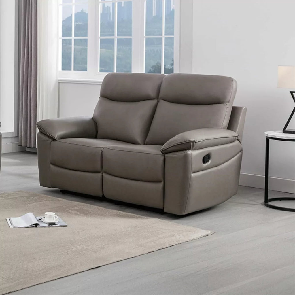 Lucius Genuine Leather Manuel Recliner Sofa Suite - Taupe Grey 3+2