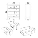 Madrid 3 Piece Bundle, Bedside, Chest and 3 Door Wardrobe in White 
