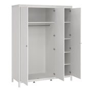 Madrid 3 Piece Bundle, Bedside, Chest and 3 Door Wardrobe in White 