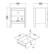 Madrid Bedside Table 2 drawers in Matt Black 