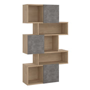 Maze Asymmetrical Bookcase with 3 Doors in Jackson Hickory and Concrete 
