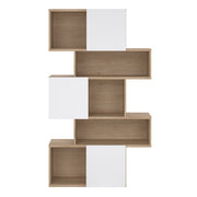 Maze Asymmetrical Bookcase with 3 Doors in Jackson Hickory and White High Gloss 