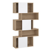 Maze Asymmetrical Bookcase with 3 Doors in Jackson Hickory and White High Gloss 