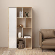 Maze Bookcase with 1 Door in Jackson Hickory and White High Gloss 
