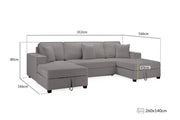 Camden Sofa Bed - Grey U Shape Corner - 312 x 166 x 166 CM