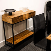 Mirelle Console Table Solid Oak Black Metal Frame