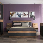 Monaco 1 drawer bedside with open shelf (RH) in Oak and Black 